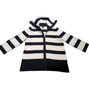 CHAPS Black White Striped Knit Long Sleeve Sweater Zip Front Size M